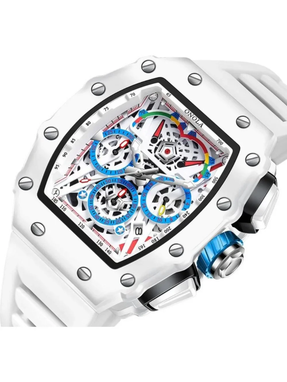 Stylish Men's Skeleton Chronograph Watch | Big Face, Silicone Strap, 30M Water